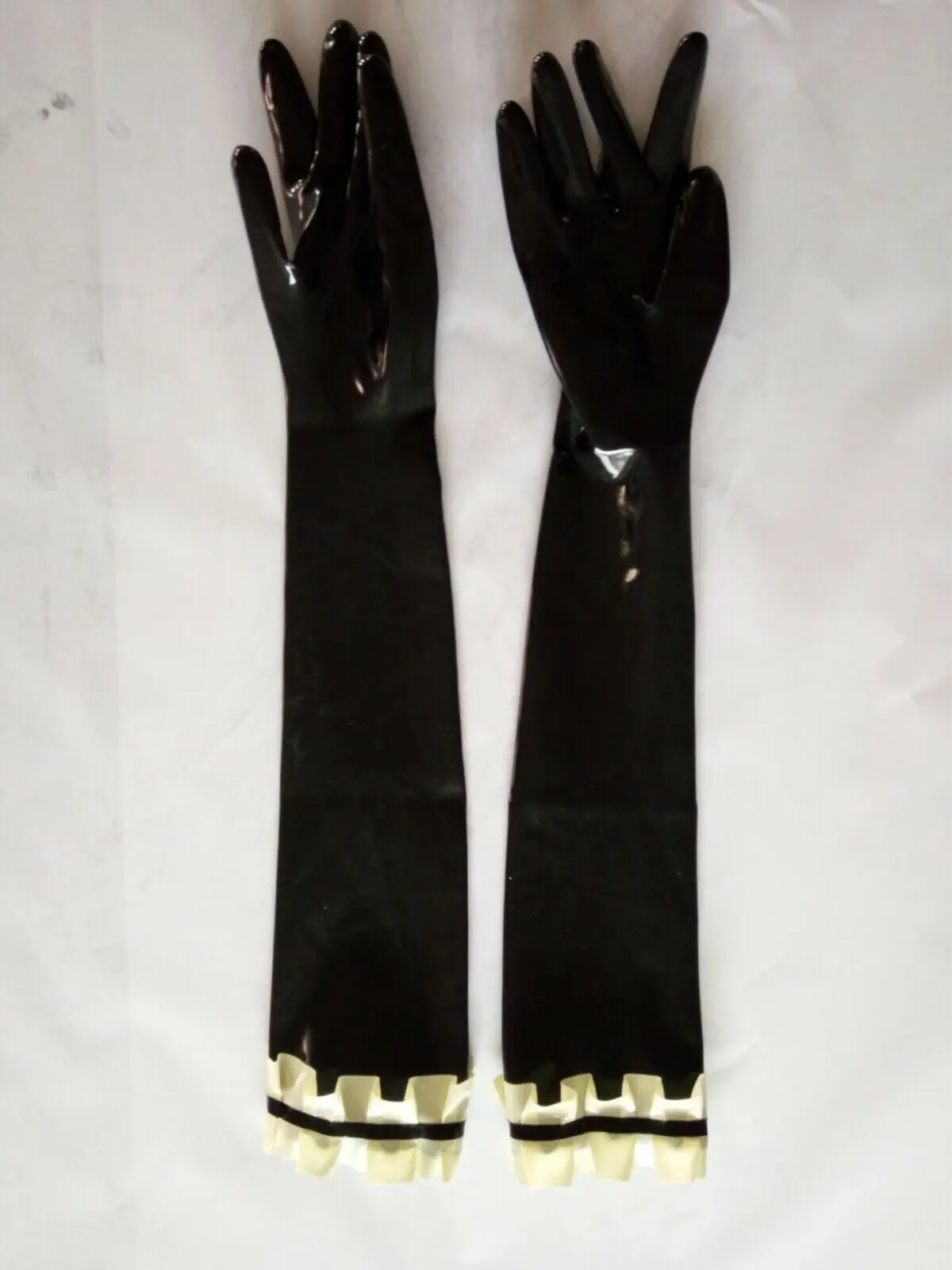 Hot Sale Latex Rubber Gloves Weiß&Schwarz Gummi Ruffle Handschuh Christmas