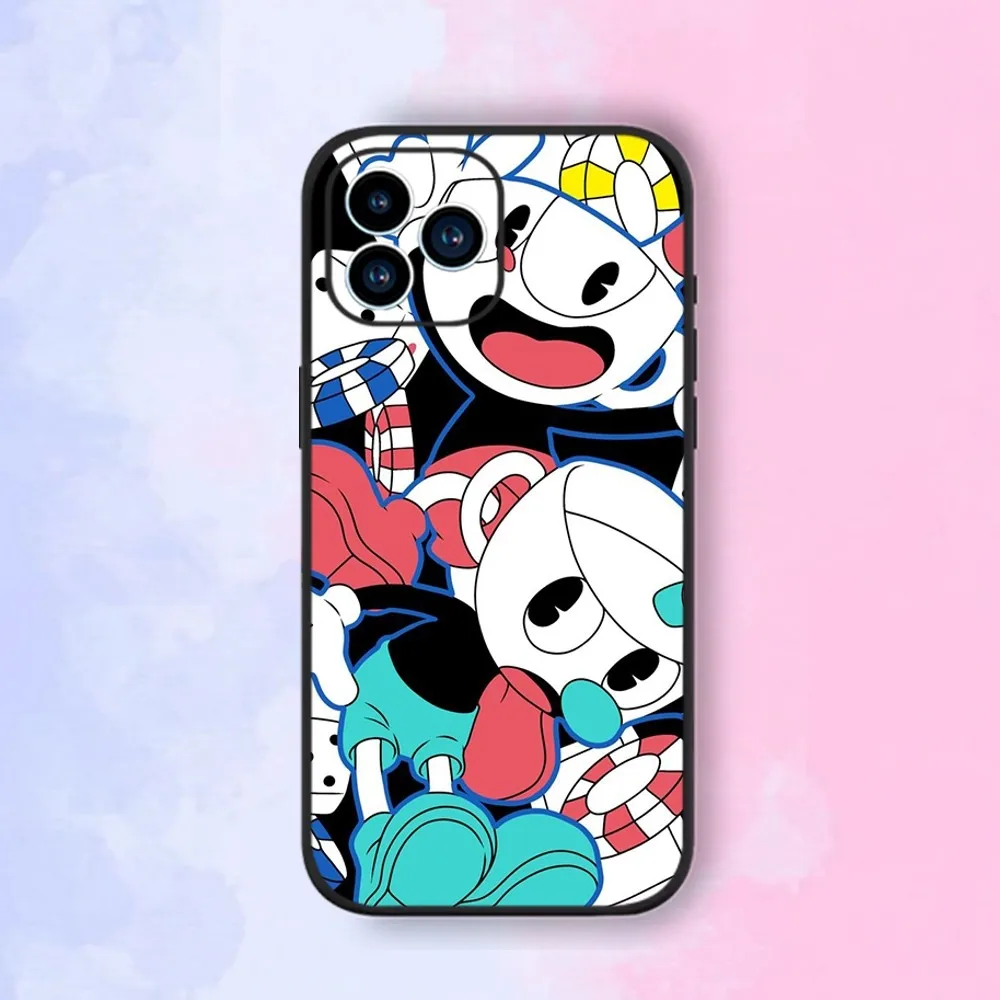 Game Cuphead Mugman Phone Case For iPhone 15,14,13,12,11,XS,XR,X,8,7,Pro,Max,Plus,mini Silicone Black Cover