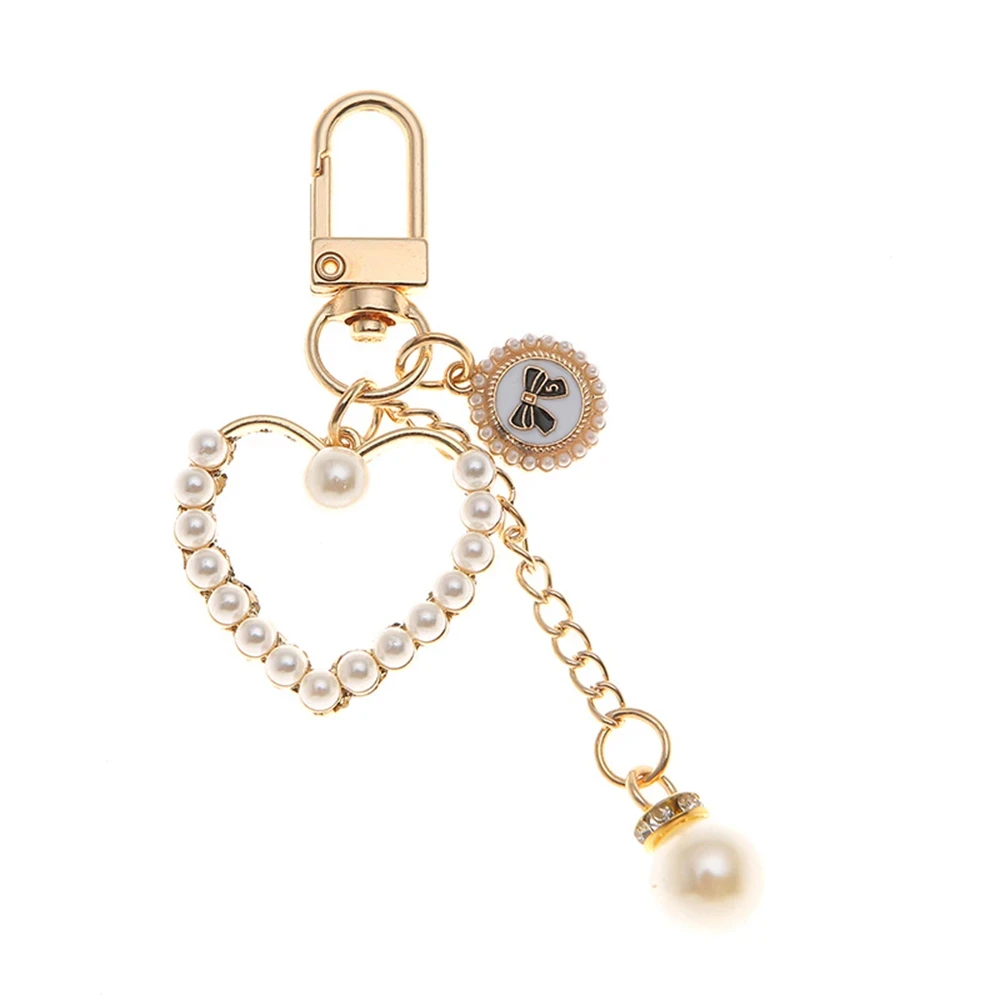 Cute Keychain Pearl Heart Keychain Cute Bow Pendent for Women Girls  Headphone Case Car Key Ring Jewelry Car Accessories