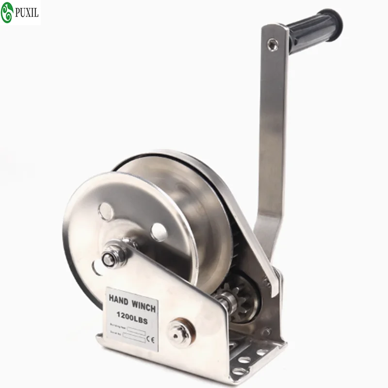304 stainless steel hand cranked winch 1200 pounds bi-directional self-locking manual winch sewage small anti rust lifting