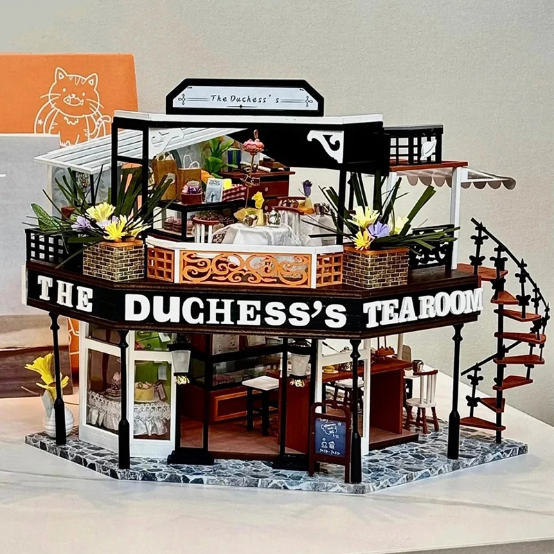 

DIY Wooden the Duchess Tea Room Cottage Doll Houses Miniature Model Kits Dollhouse with Furniture for Friends Birthday Gifts