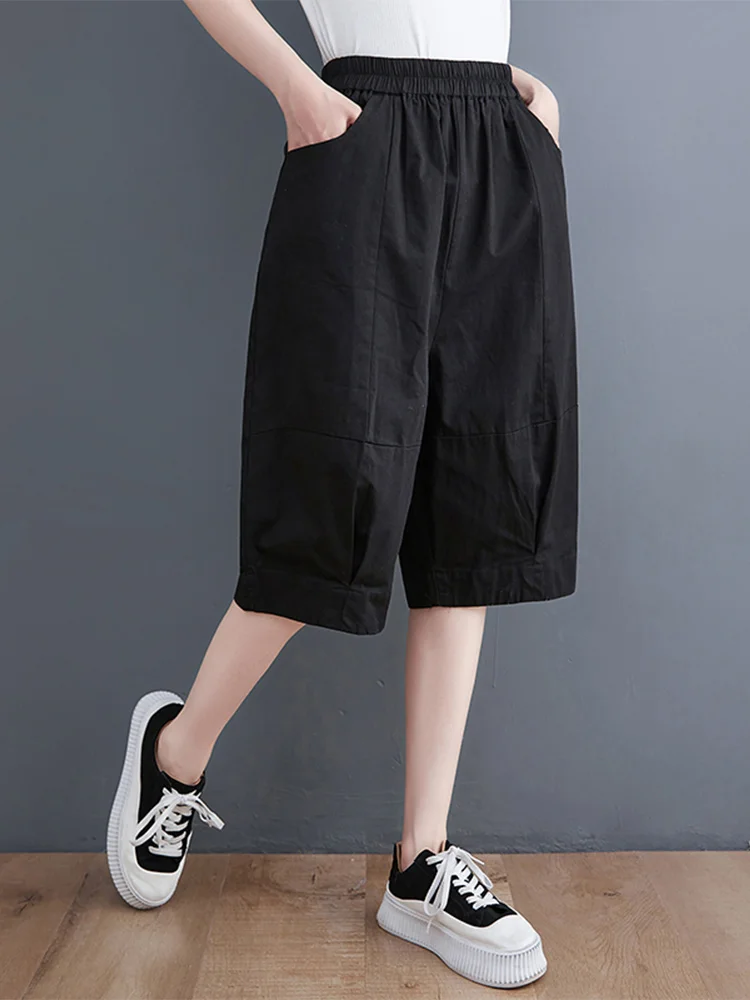 High Waist Workwear Five-Point Pants Women Summer Loose plus Size Slimming Casual Straight Leg Seven-Point Wide Leg Mid-Pants