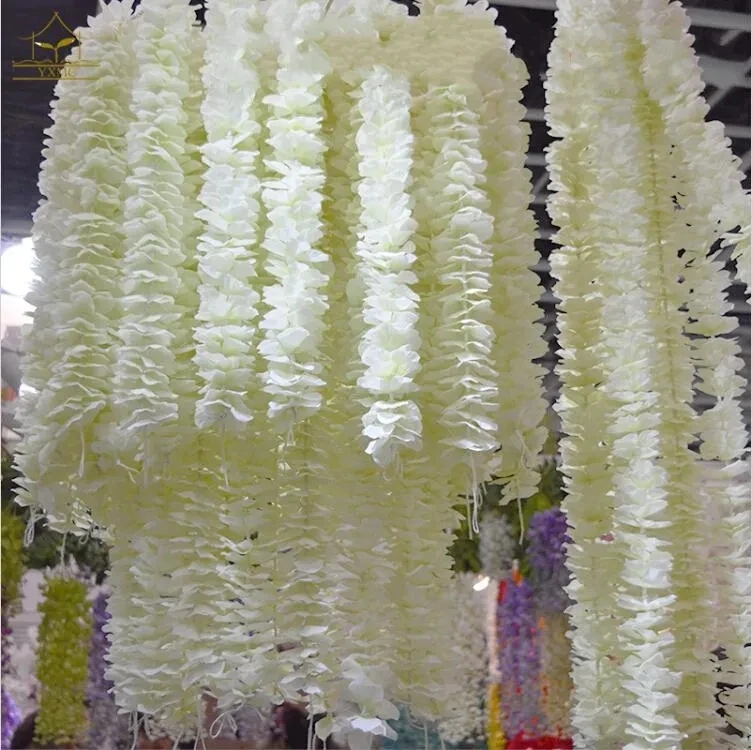 

50pcs Wisteria Garland Artificial Silk Flower Vine For Home White Wedding Garden Decoration Rattan Hanging Wall Fake Flowers