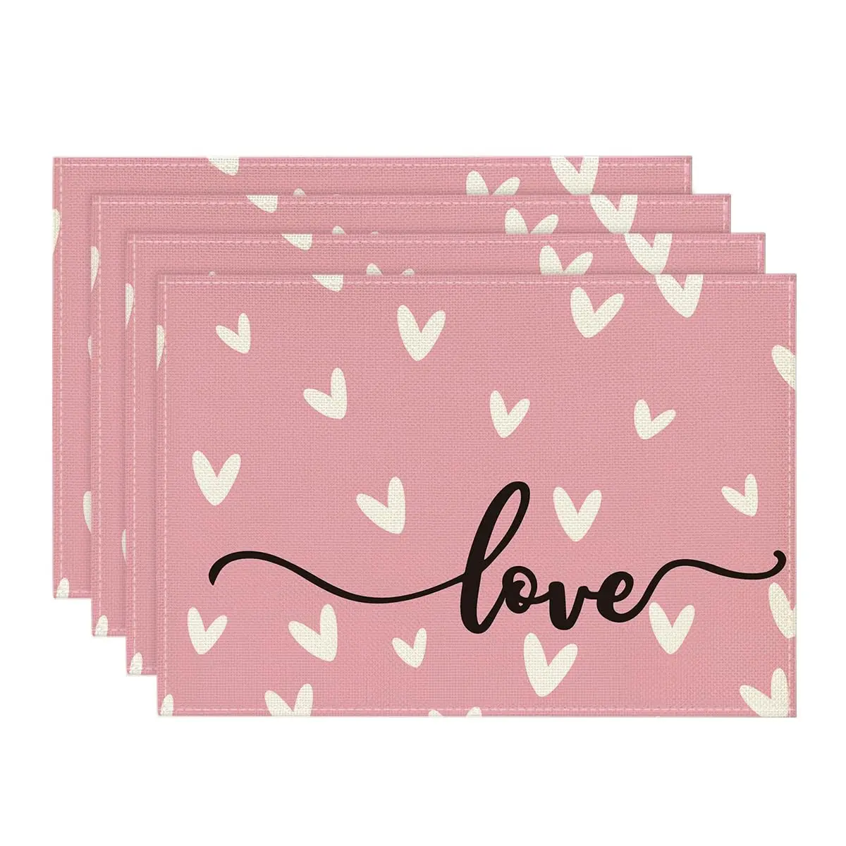 

Love Valentine's Day Table Runner/ Placemats Set of 4, 12x18 Inch Seasonal Table Mats for Party Kitchen Dining Decoration