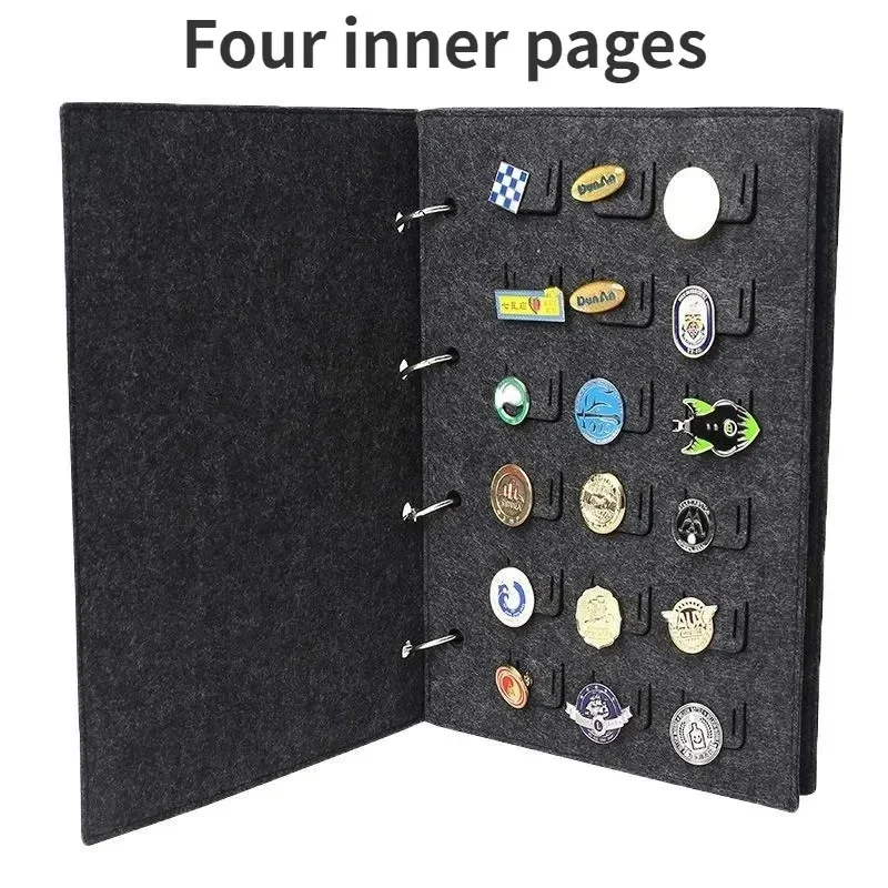 Filz-Broschen-Präsentations- und Aufbewahrungsbuch, Metall-Abzeichenhalter-Box, Wimpel-Broschenbrett, Schulabzeichen-Etui, Sammelbehälter