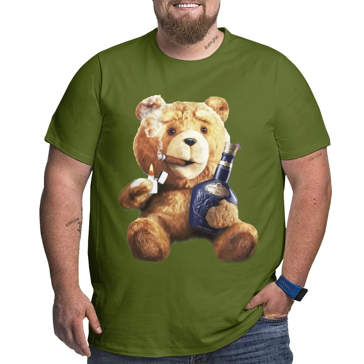 Tee shirt Beer Men's Bear Pattern T-shirt big size 6XL  Active Slightly Stretch Breathable Tee, Men's Clothing For Outdoor 5XL