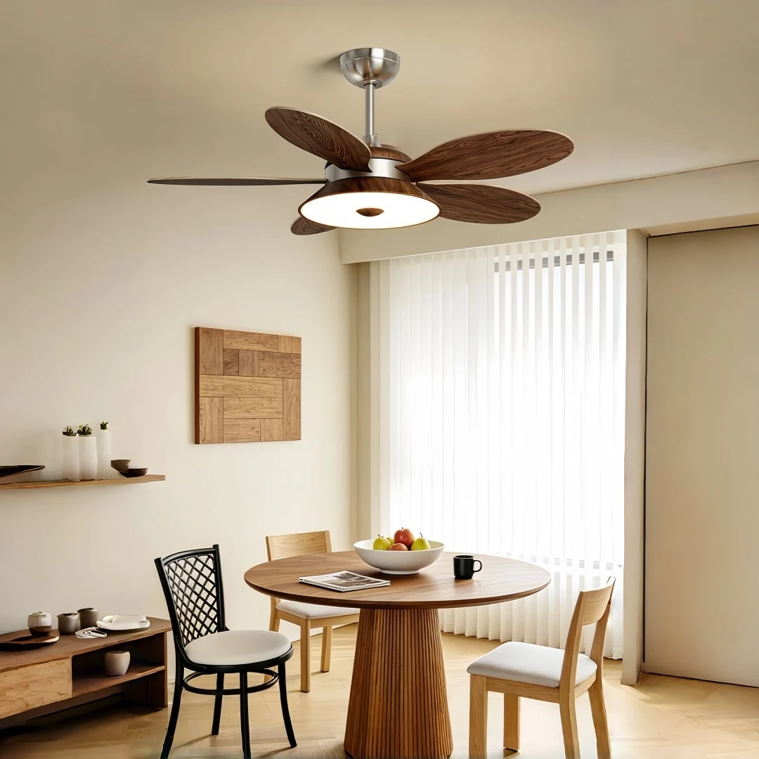 Elegant Mid-Century Retro Ceiling Fan with Light for Living Room Bedroom Dining Room Warm Cozy Contemporary Home Interior Decor