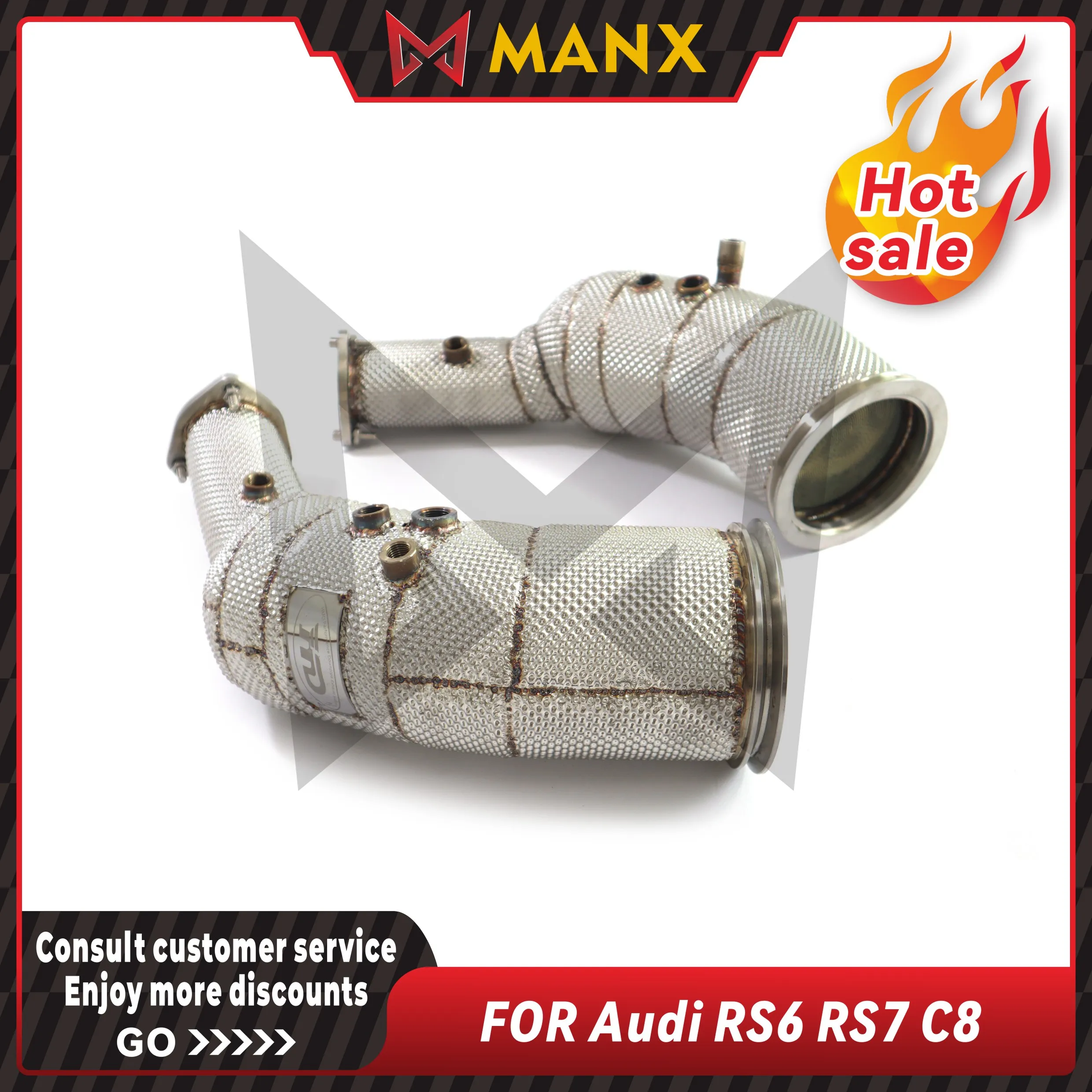 

Catalyzed Downpipe Catless Downpipe for Audi RS6 RS7 C8 Stainless steel Performance Auto Exhaust pipe with heat shield