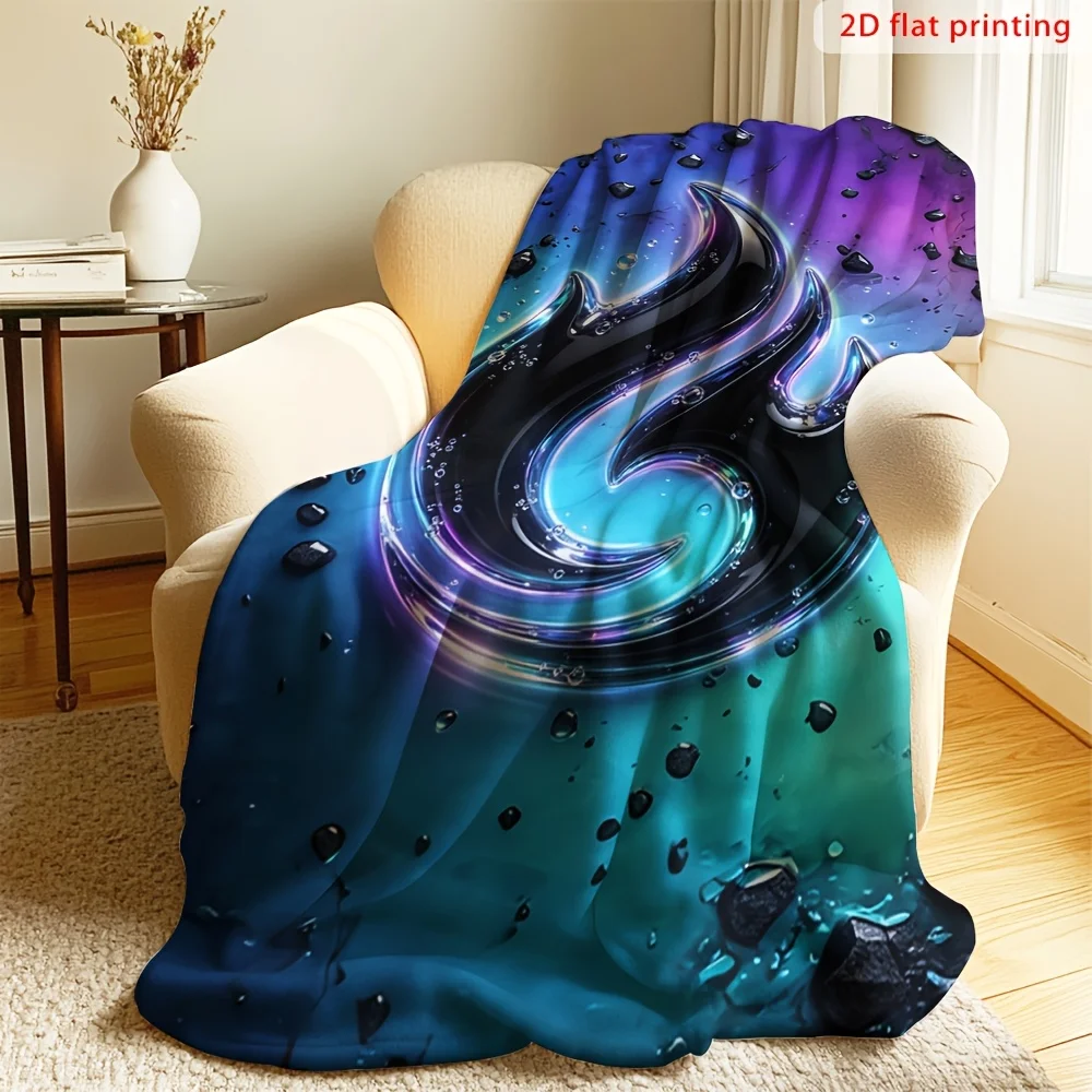 Oversized Neon Flame Swirl Abstract Throw Blanket 150x200cm Electric Purple Blue Digital Art Cozy Couch Gift