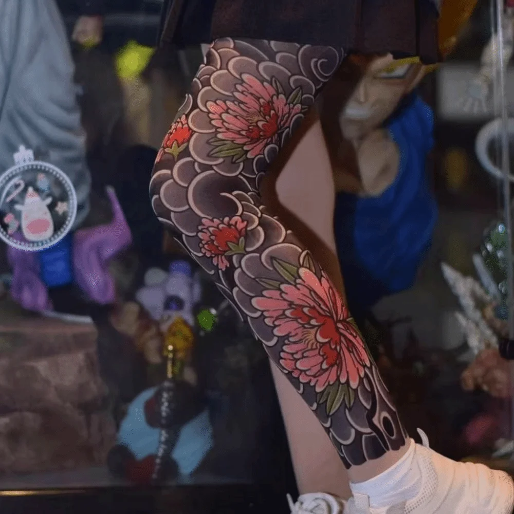 New Full Leg Fake Tattoo Socks Printed Tights Sun-proof Fishing Elastic Socks Cycling Japanese Sexy Stockings Unisex - view 4