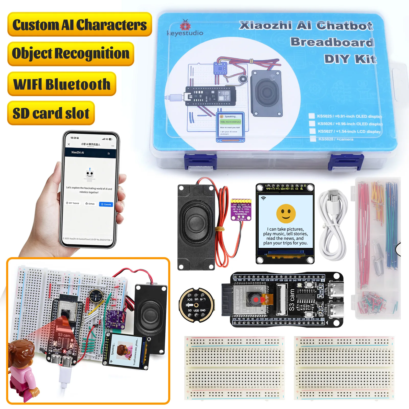 Xiao Zhi AI Chatbot DIY Kit with Camera ESP32-S3 Voice Assistant Robot Smart Speaker with TFT Display Open Source for Arduino
