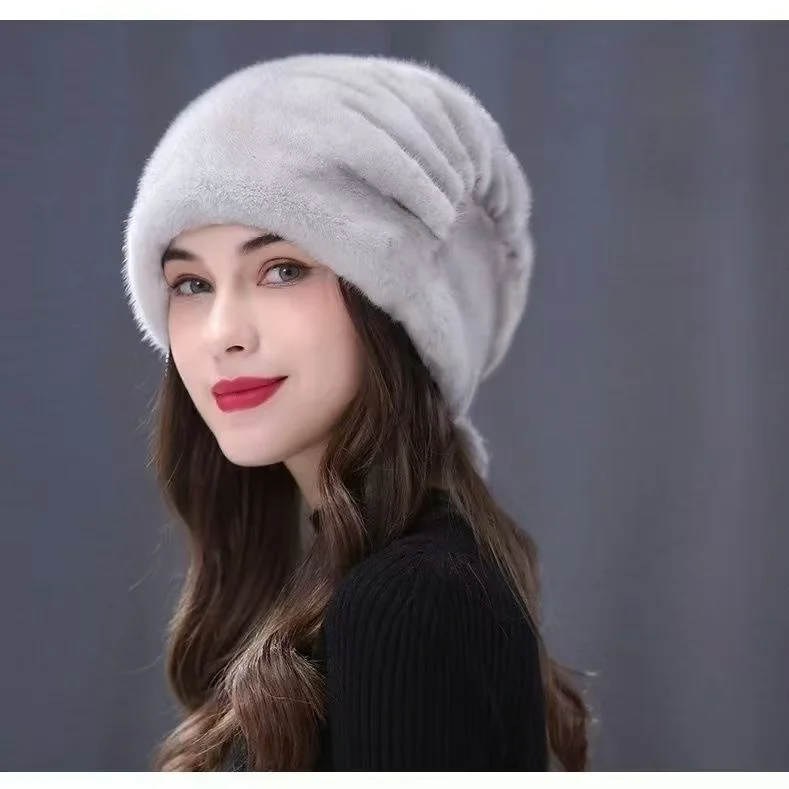 2026 New Wholesale Women Waterproof Eco-Friendly Faux Mink Fur Beanie Hat Fashion Solid Color Winter Warm Faux Fur Hat For Femal