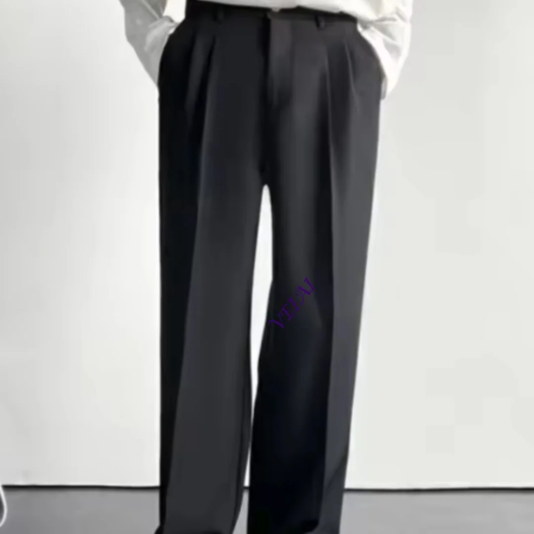 Spring Summer New Men Tide Korean Style Draped Trendy Straight Suit Pants Niche Chic Casual Wide-Leg Streetwear Ins