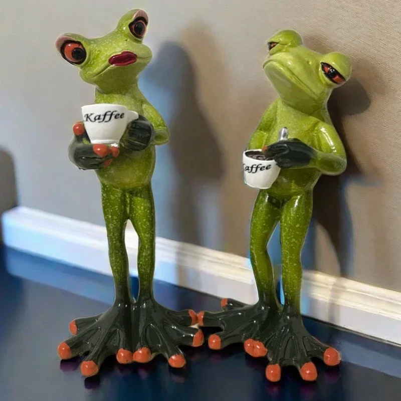 2 Pcs Resin Frog Statue Coffee Long-legged Frog Figurines Office Desktop Animals Decompression Decoration Nordic Home Ornaments