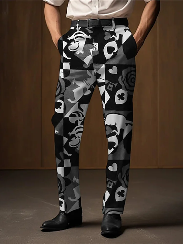 

Poker Printed Spliced Men's Suit Casual Pants Outdoor Street Fashion Men's Business Casual Printed Straight Leg Pants