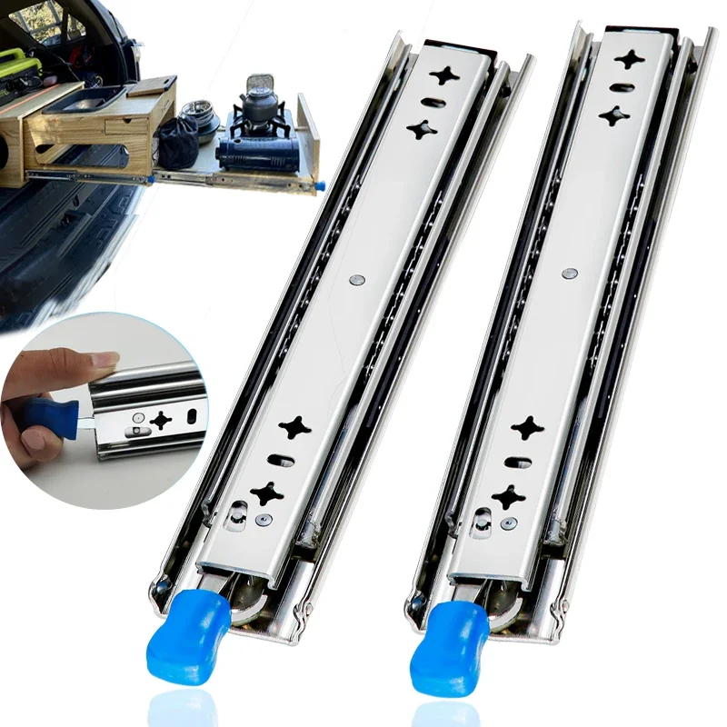 1 Pair Heavy Duty Locking Drawer Slides 10-60 Inch 250 Lb Load Capacity Side Mount Full Extension Ball Bearing Industrial Rail