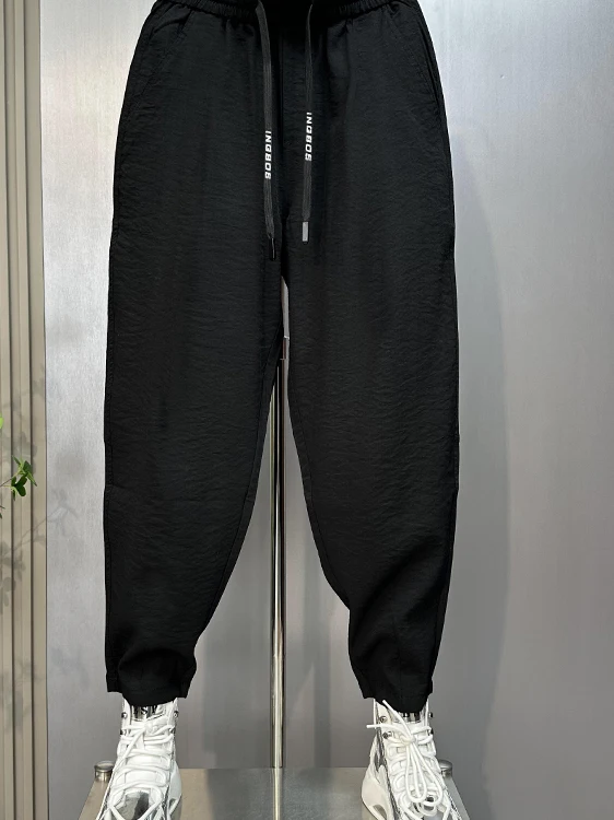 سراويل رجالية صيفية رفيعة غير رسمية من الحرير الجليدي مستقيمة الساق هارلان قابلة للتنفس فضفاضة تناسب نمط هاراجوكو سراويل ضيقة...