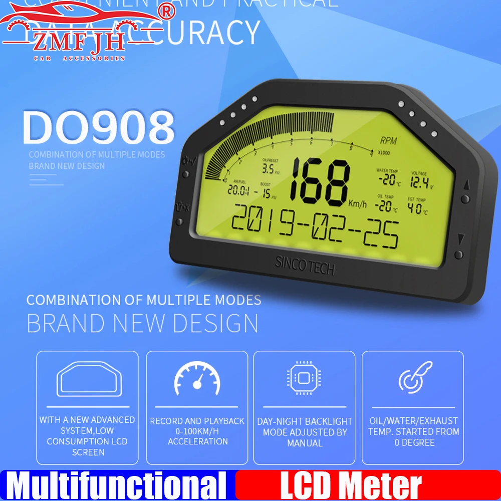 

ZMFJH Auto Car Race Dash Panels LCD Digital Display 9IN1 Gauge Sensor Kit Waterproof Tachometer Water Temp Race Dashboard DO908