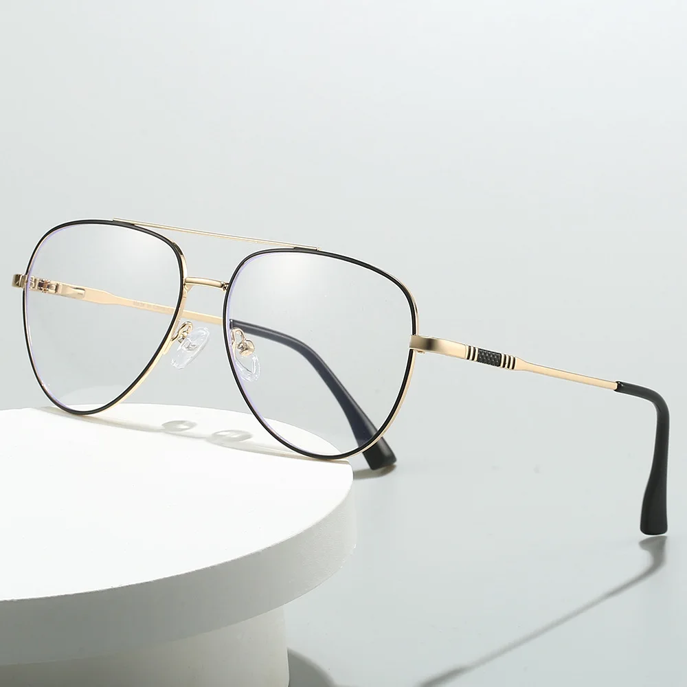 VICKY Double Bridge Anti-Blue Light Reading Glasses Men\'s Metal Pilot Style Leisure Travel Customized Prescription Myopia RS6912