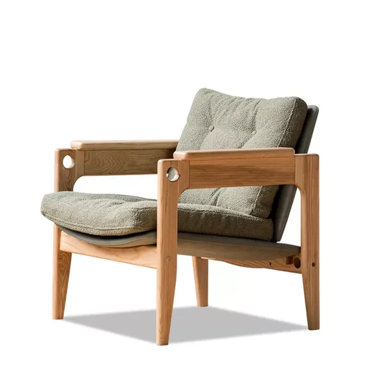 

Solid wood single sofa chair high-end living room balcony study leisure chair brown leather armchair