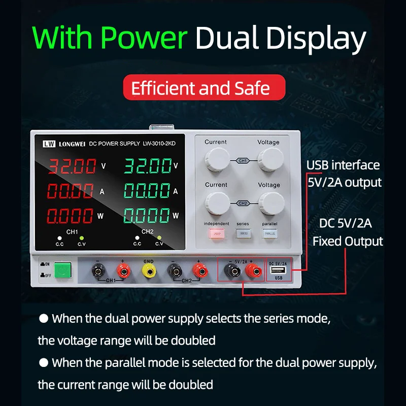 High-precision 30V 2A/3A/5A/10A Dual Output DC power supply with Power 4 Digits LED display Switching Two Channels Power Source