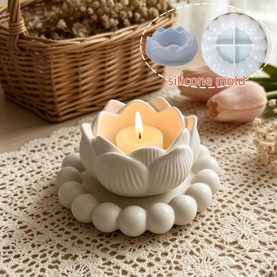 2pcs DIY Clay Molds Suitable for Handmade Crafting, Reusable Molds with Bubble Lace Plate & for Lotus Candle Holder Shapes
