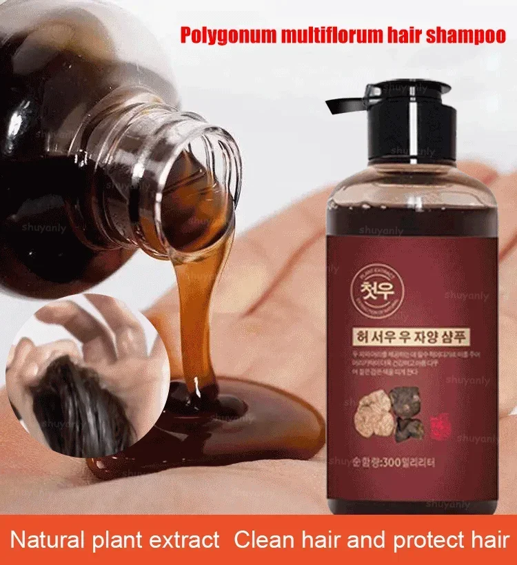 

Herbal Natural Polygonum Multiflorum Shampoo Plant Liquid Grey Hair White Hair Removal Turn Permanent Black Hair Care 300ml