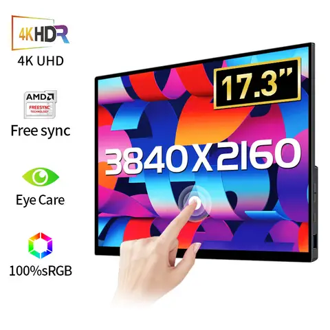 노트북 Xbox 스위치 용 17.3 인치 4K 터치 스크린 휴대용 모니터 Type-c USB HDMI 호환 게임 디스플레이가있는 3840X2160 금속
