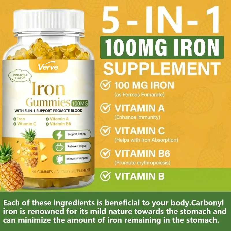 100MG Men's and Women's Iron Soft Candy | Contains Vitamin C, A, B for Immune and Energy Support