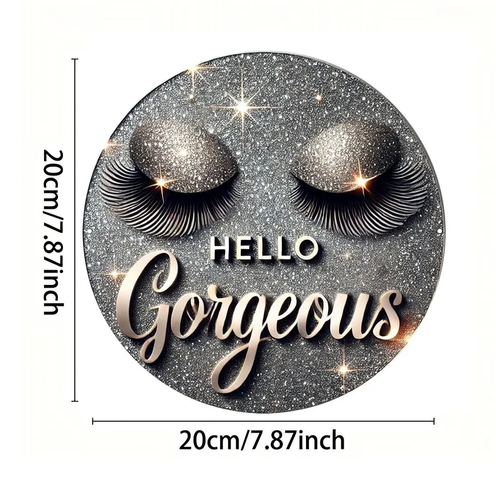 Vintage Style Hello Gorgeous Eyelash Metal Wall Art, Aluminum Decorative Sign, No Electricity Needed, Featherless, Ideal Gift fo