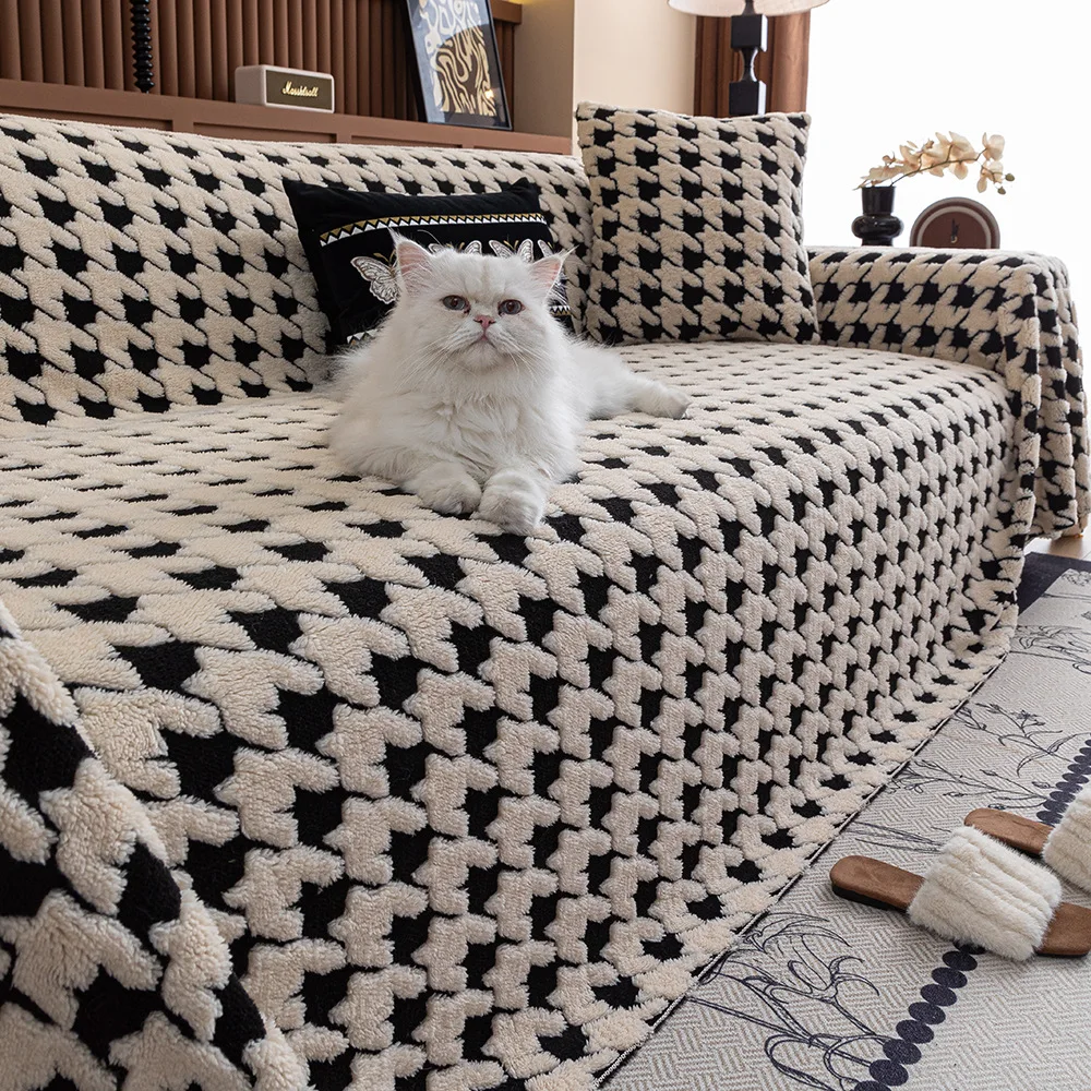 

High-grade Houndstooth Four Seasons Universal Sofa Cover New Non-slip Sofa Blanket Pad Чехол На Диван Без Боков Couch
