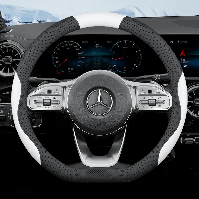 For Mercedes Steering Wheel Cover Wear Resistant Skin-friendly 38cm fit A-Class C-Class E-Class S-Class GLA GLB GLC GLE GLS E300