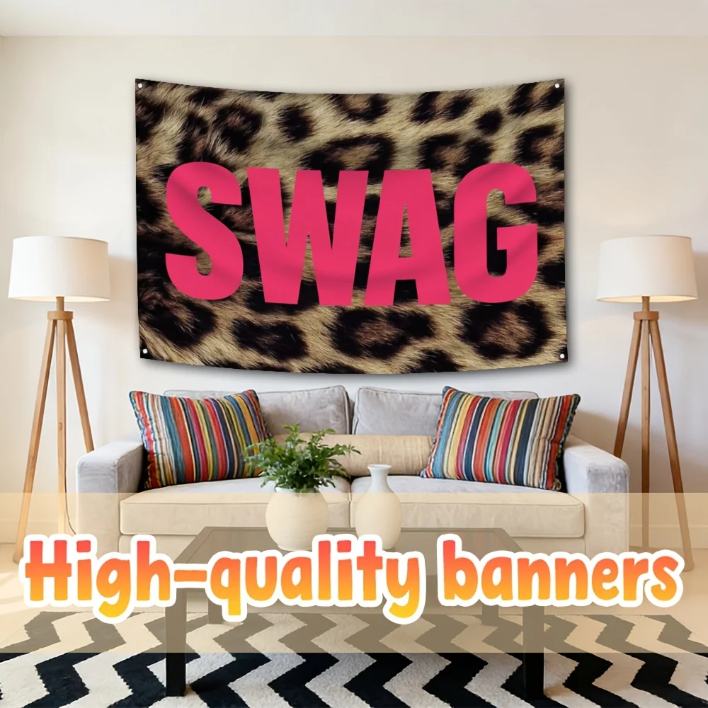VIKAMA Leopard Print SWAG Cool Tapestry, American Retro Hip-Hop Wall Hanging for Bedroom Living Room Dorm Decor