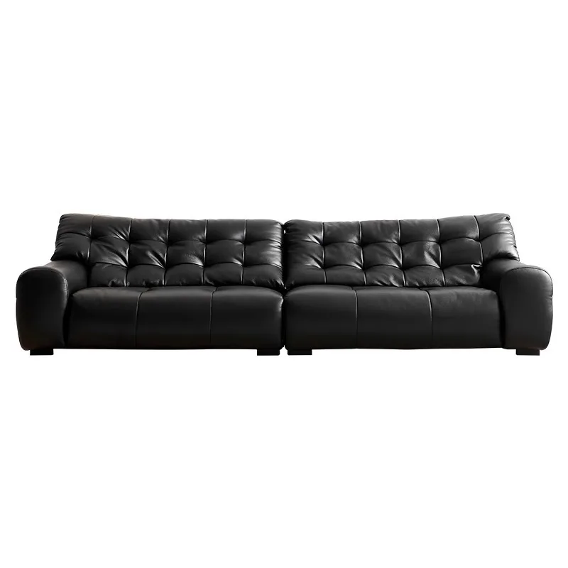 

Leather sofa first layer cowhide living room straight row down medium antique big black bear retro leather art sofa