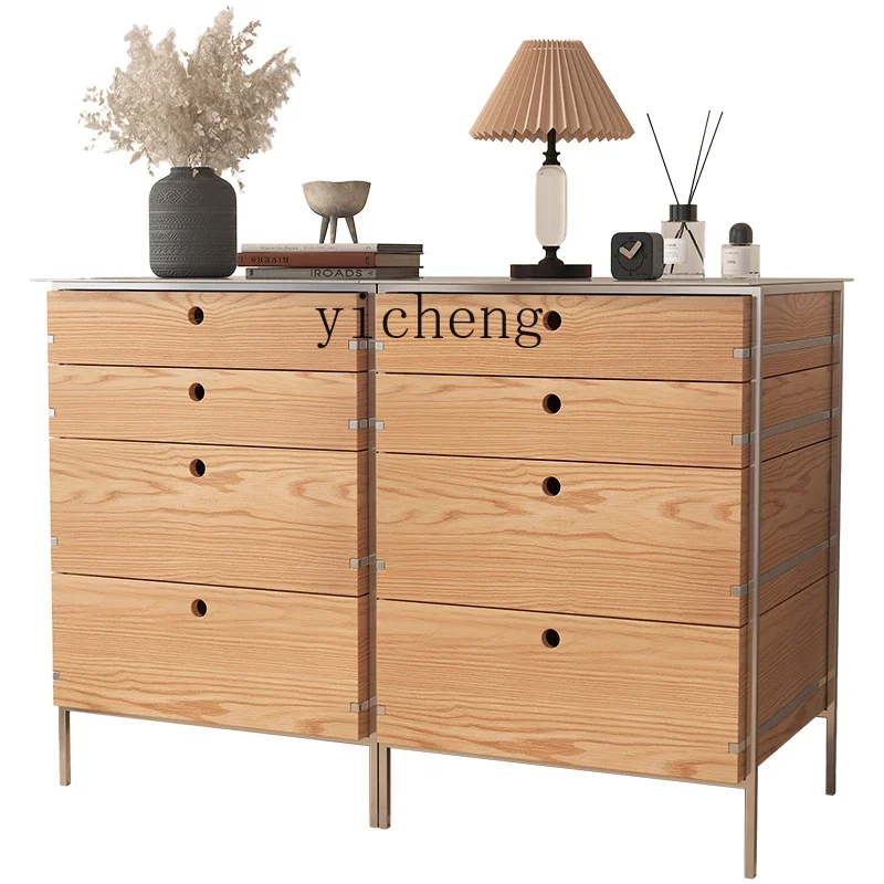 stainless steel chest cabinet living room dining side cabinet modern wabi-sabi drawer solid wood storage light luxury locker