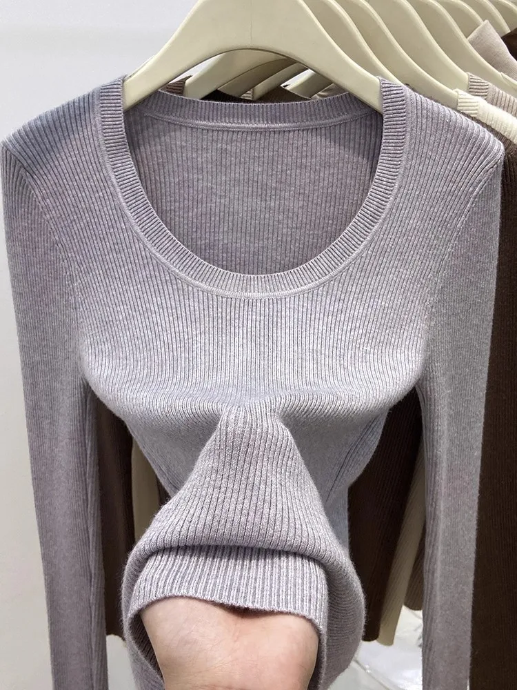 Zjaiss Solid Color O-neck Knitted Pullovers 2026 Women's Autumn Winter New Slim Fit Sweater Soft Warm Simple Base Layer Top