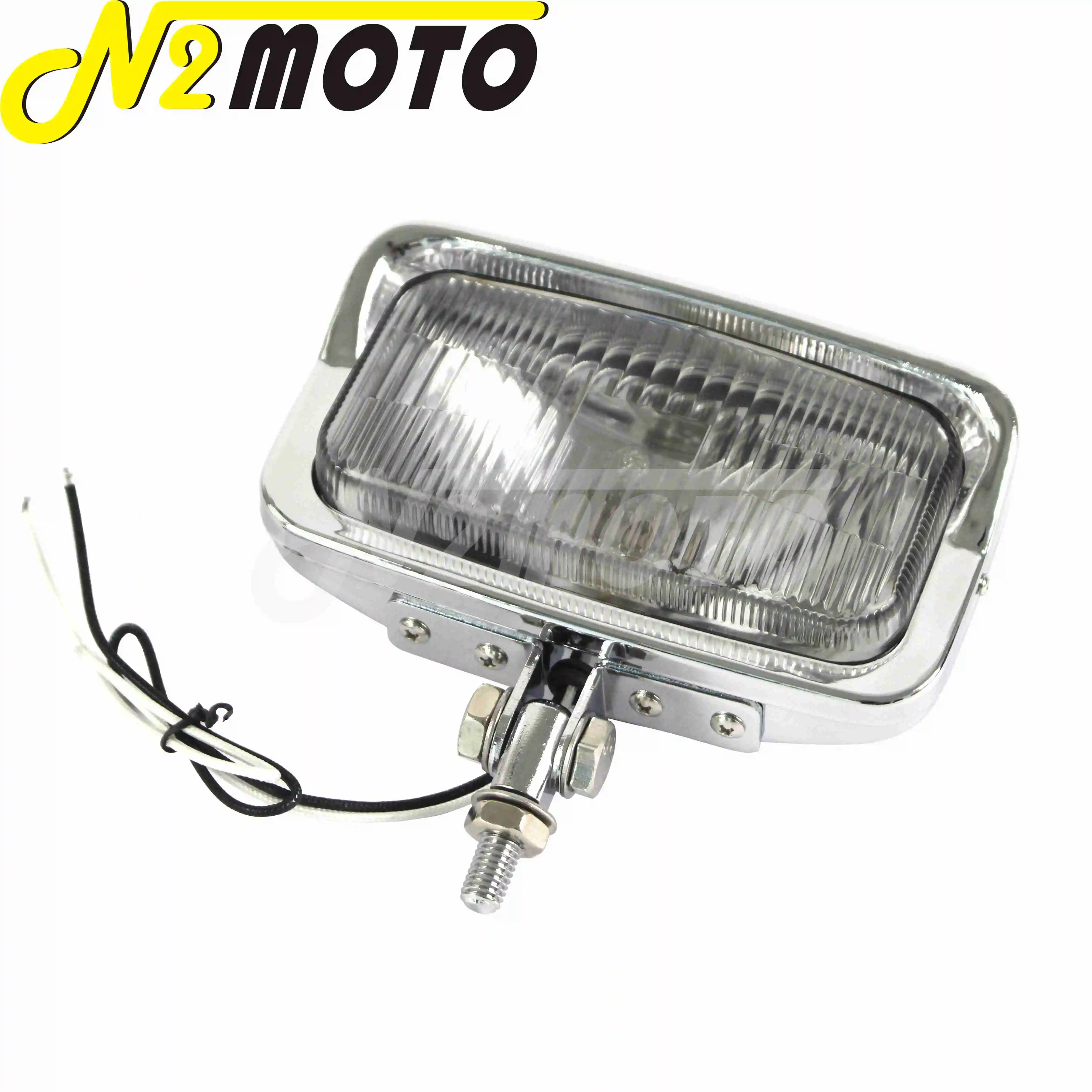 Universal Chrome Vintage Style Motorcycle Square Front Headlight Retro Head Lamp For Harley Cafe Racer Bobber Cruiser Custom 