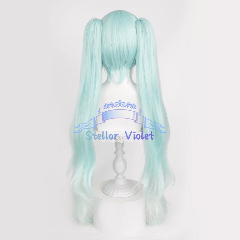 Vocaloid 2024 Miku شعر مستعار سباق Miku تأثيري الباروكات تأثيري ازياء 110 سنتيمتر الضوء الأزرق التدرج طويل مزدوجة ذيل حصان بيروكات صناعية