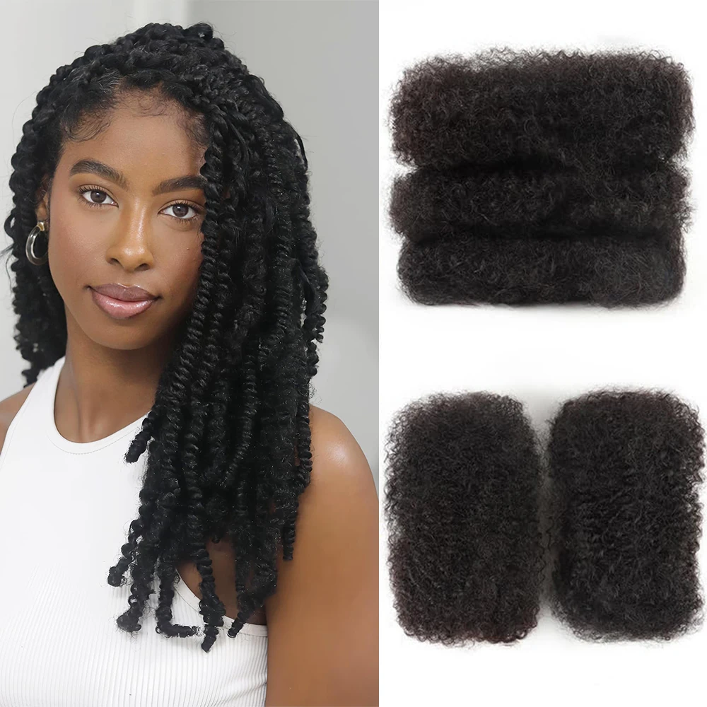 Afro Kinkys Bulk Human Hair 30g/Pack Natural Black 100% Human Hair for Dreadlock Extensions Repair Locs for Black Women 8 Inch