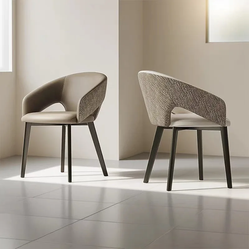 

#Italian Minimalist Dining Chair Backrest Microfiber Leather Upholstery Armrests Home Furniture for Living Room