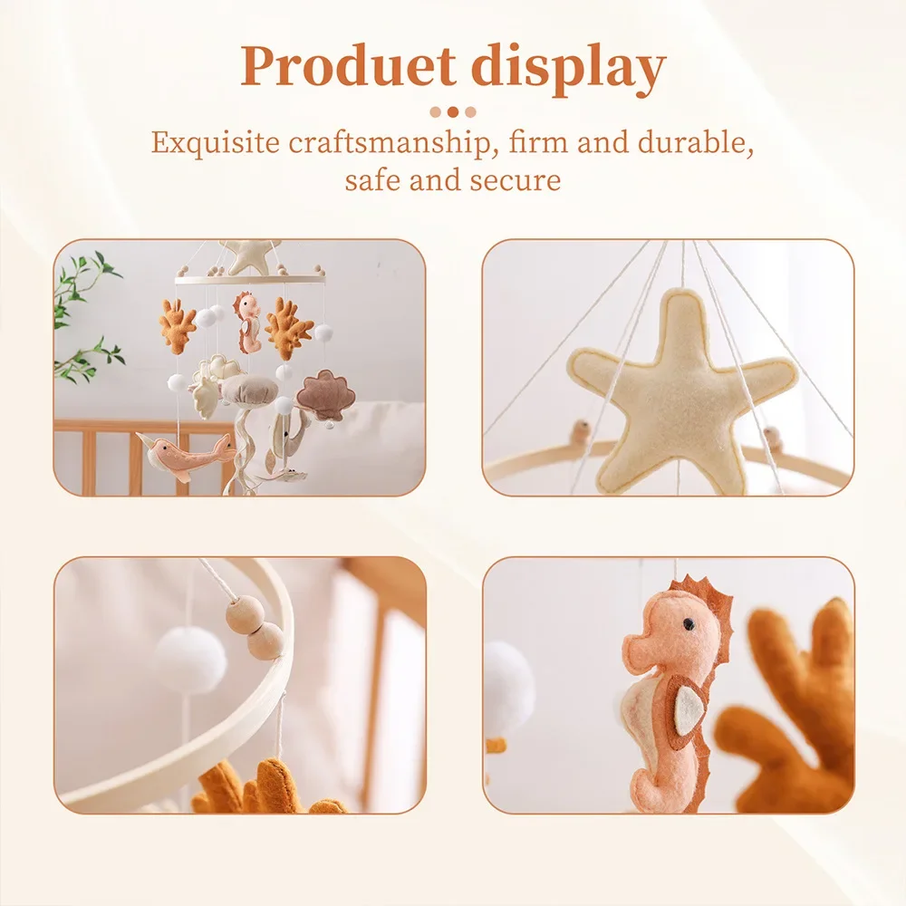 Ocean Nursery Mobile für Jungen und Mädchen, neutrales Kinderbett-Mobile, Seepferdchen, Qualle, handgefertigtes Baby-Mobile für Kinderbett, Babyrasseln und Mobiles