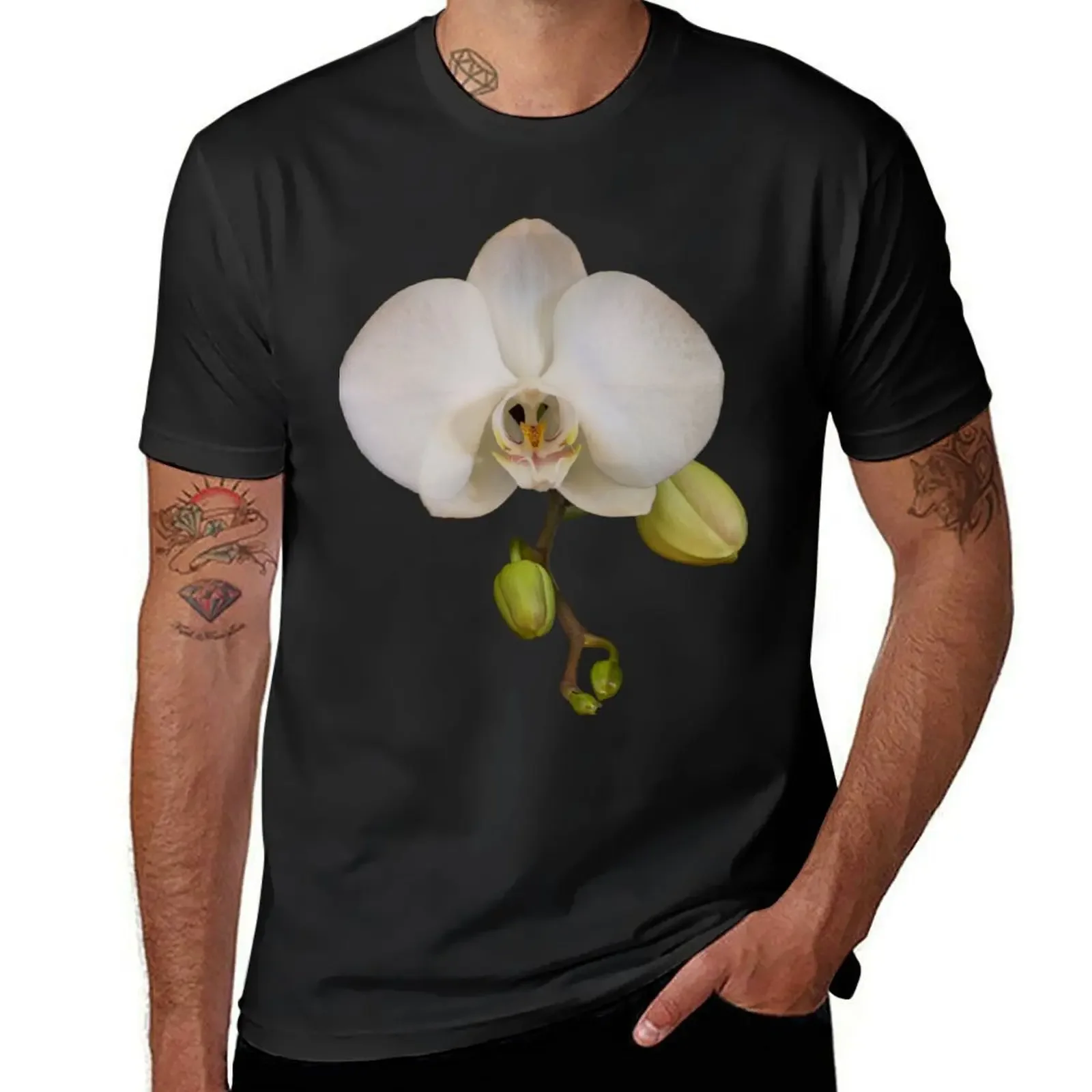 White Orchid on Black T-Shirt designer shirts custom shirt baggy shirts korean fashion Men's clothing