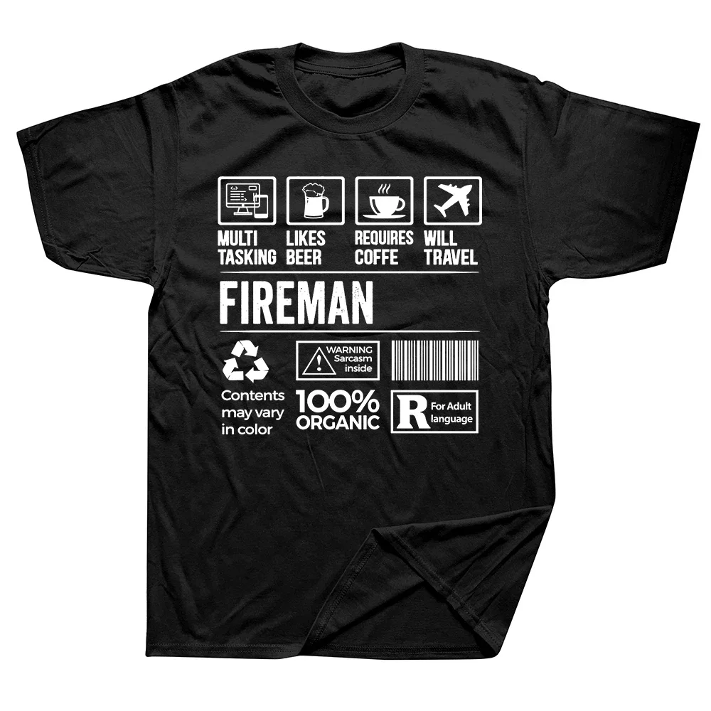 Fireman Skills Multitasking Noun Definition Funny Fire Truck Firefighter T Shirts Streetwear Short Sleeve Birthday Gifts T-shirt