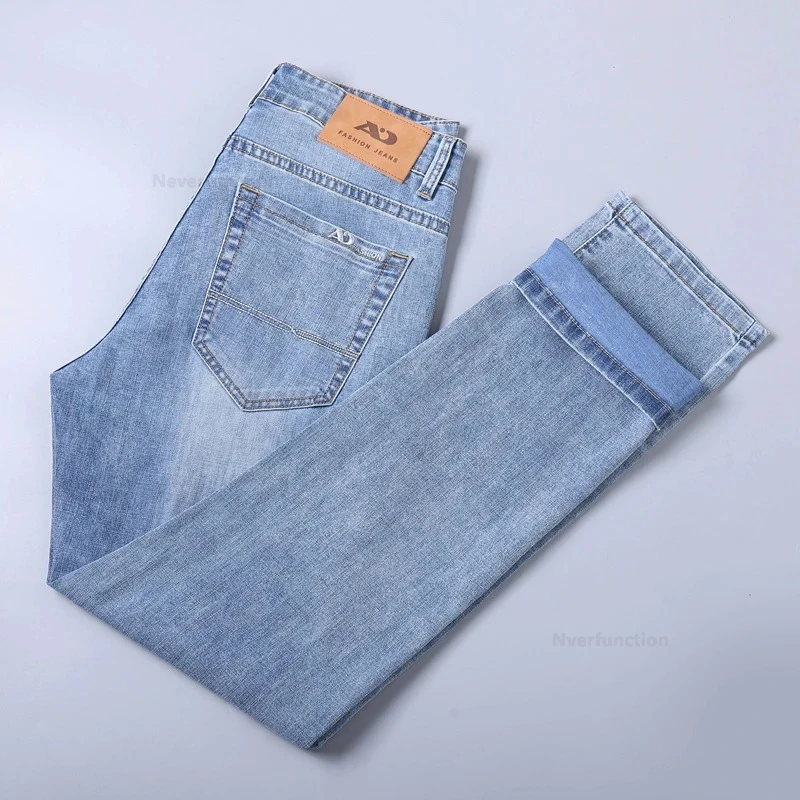 Pantalones vaqueros rectos para hombre, Jeans elásticos, informales, delgados, de negocios, clásicos, a la moda, novedad de verano