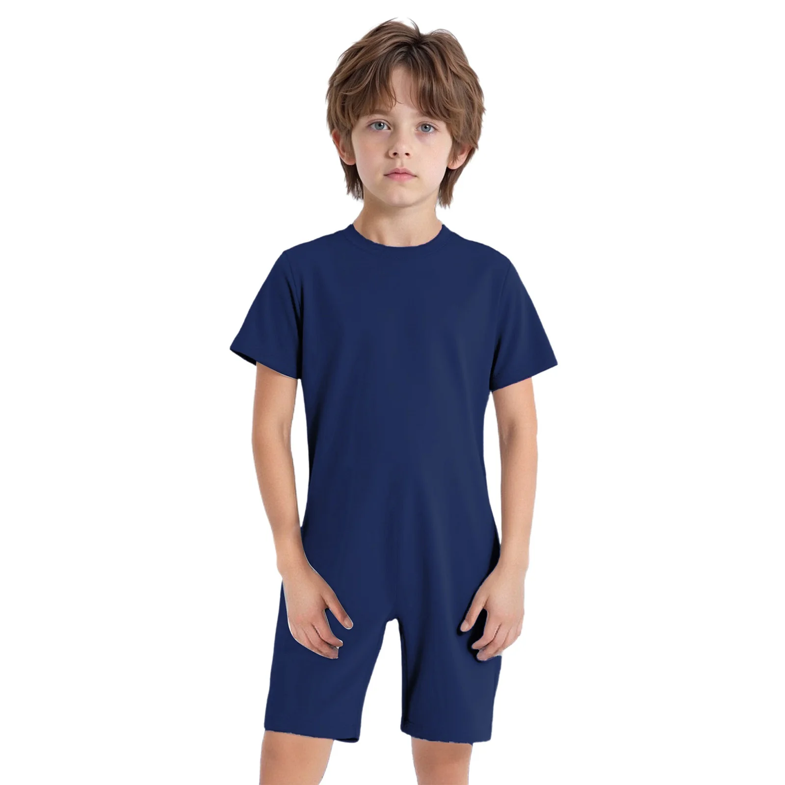 

Kids Boys Girls Special Needs Adaptive Clothing Soft Cotton Rompers Round Neck Short Sleeve Solid Color Back Zipper Jumpsuit