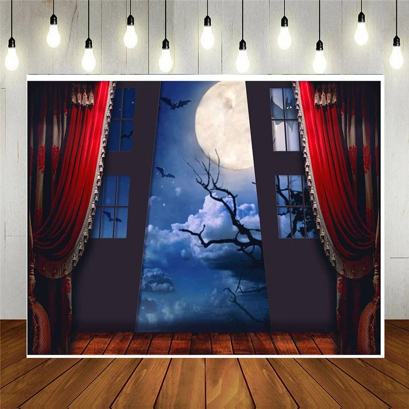 Halloween Gothic Medieval Night Photography Backdrop for Family Dress Up Party Decoration Vampire Bat Background Photo Booth