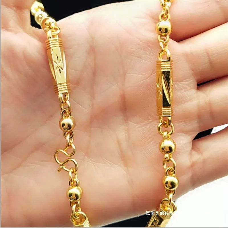 24K Gold necklace,Thai dragon bone large gold chain non-fading  rich person style