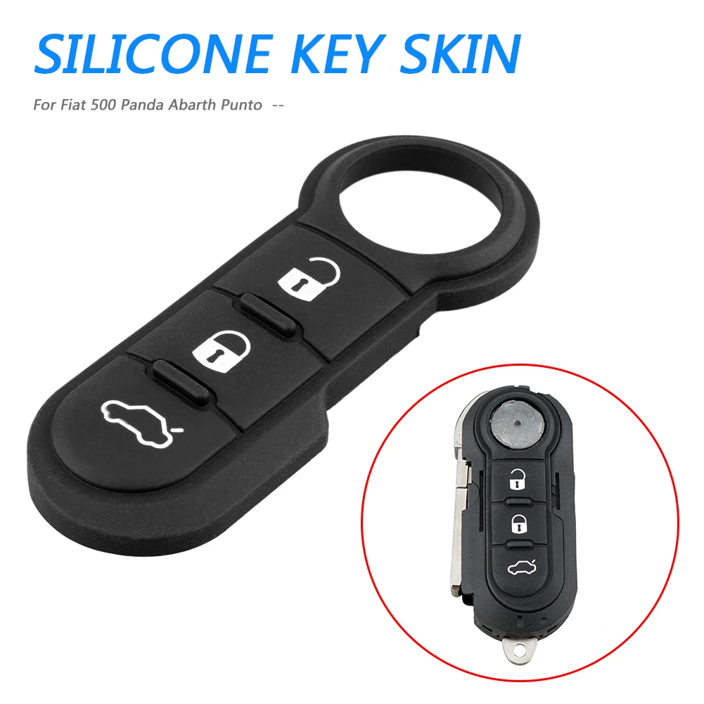 3 Button Remote Car Key Pad Silicone Flip Remote Car Key Button Pad Remote Car Key Case Cover for Fiat 500 Panda Abarth Punto