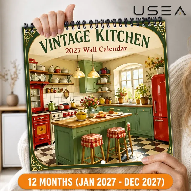 2027 Vintage Kitchen Wall Calendar, Large Writable Blocks, US Holidays, Farmhouse Aesthetic Wall Decor & Gift for Mom Women