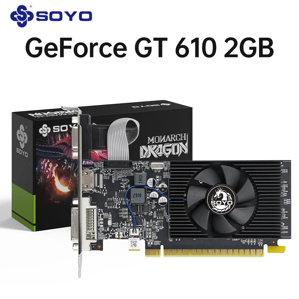 

SOYO NVIDIA GeForce GT 610 2G Graphics Card DDR3 Memory GPU 64Bit PCI-E2.0 x16 Gaming Video Card for Desktop Computer Components